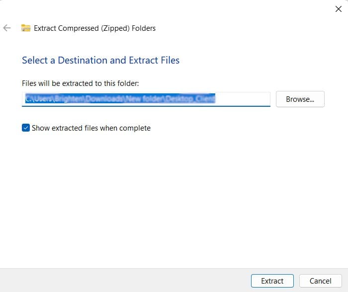Click Extract to unpack the files